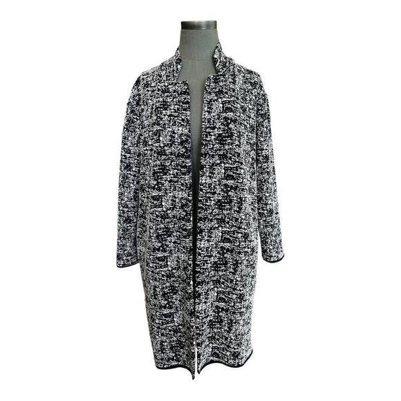 PHILOSOPHY Cardigan Long Blazer Black White Open Front Jacket Ponte Knit Duster - Picture 4 of 8